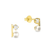 Cercei argint placati cu aur galben cu perle naturale albe si pietre DiAmanti AE22871-AS